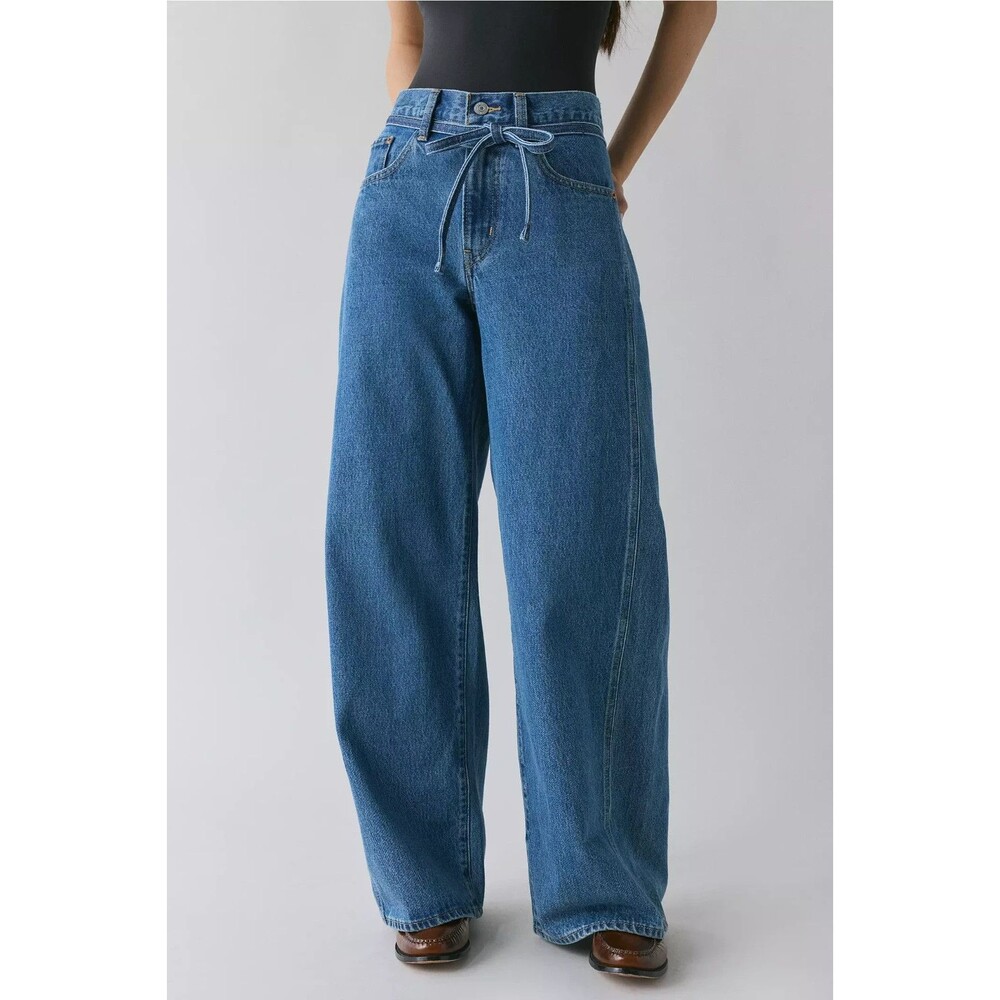 Levis Premium Womens XL Straight Baggy Seamed Denim Jeans Blue Mid Rise Loose